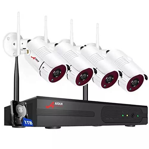4CH 1080P HD Überwachungskamera Aussen WLAN Set, ANRAN Drahtlos NVR System Funk Überwachungsset mit 1TB Festplatte Plus 4Stk. 2.0MP Kabellose Netzwerk Außen IP Überwachungskamera