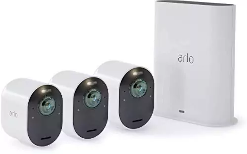 Arlo Ultra Überwachungskameras & Alarmanlage, 4K UHD, 3er Set, Smart Home, kabellos, Innen/Außen, Farbnachtsicht, 180 Grad Blickwinkel, WLAN, 2-Wege Audio, Spotlight, Bewegungsmelder, (VMS5340) - weiß
